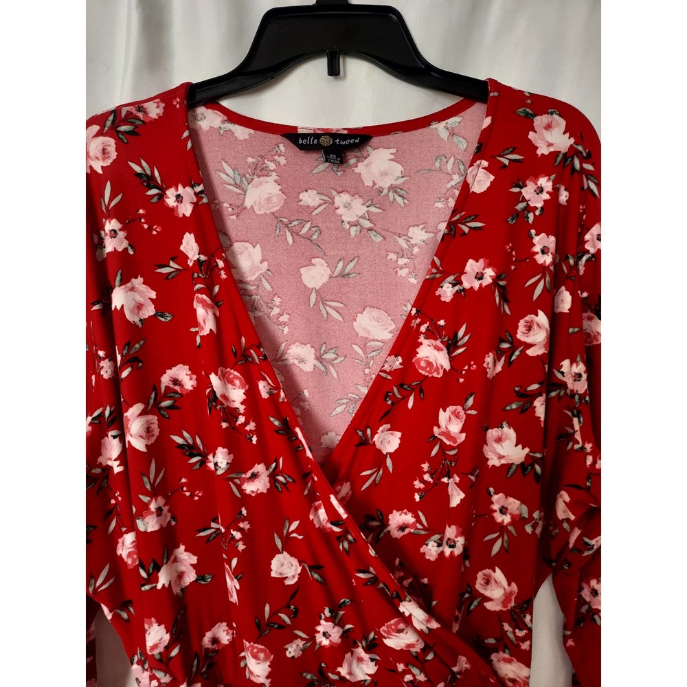 Belle Tweed - Holiday Red/Pink Floral Dress. Plus Size 3X.